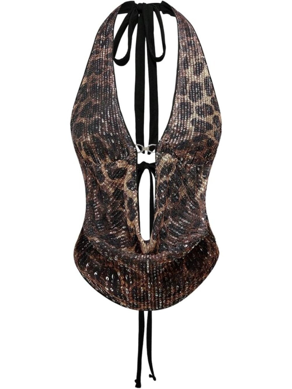 Y2K Sequin Cheetah Print Halter Top | Trendy Going Out Outfit for Women